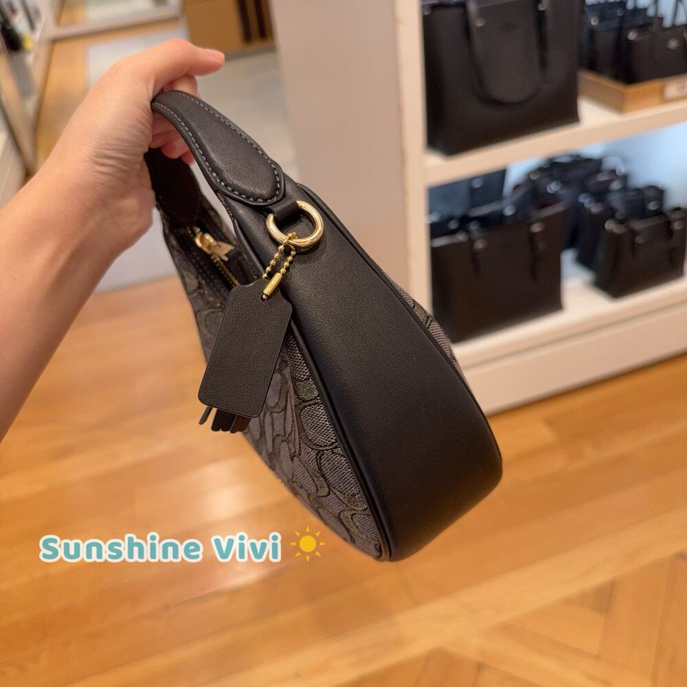 NWT Coach Carmen Mini Crossbody Bag In Signature Jacquard CCF76 Charcoal/Gold - Picture 3 of 5